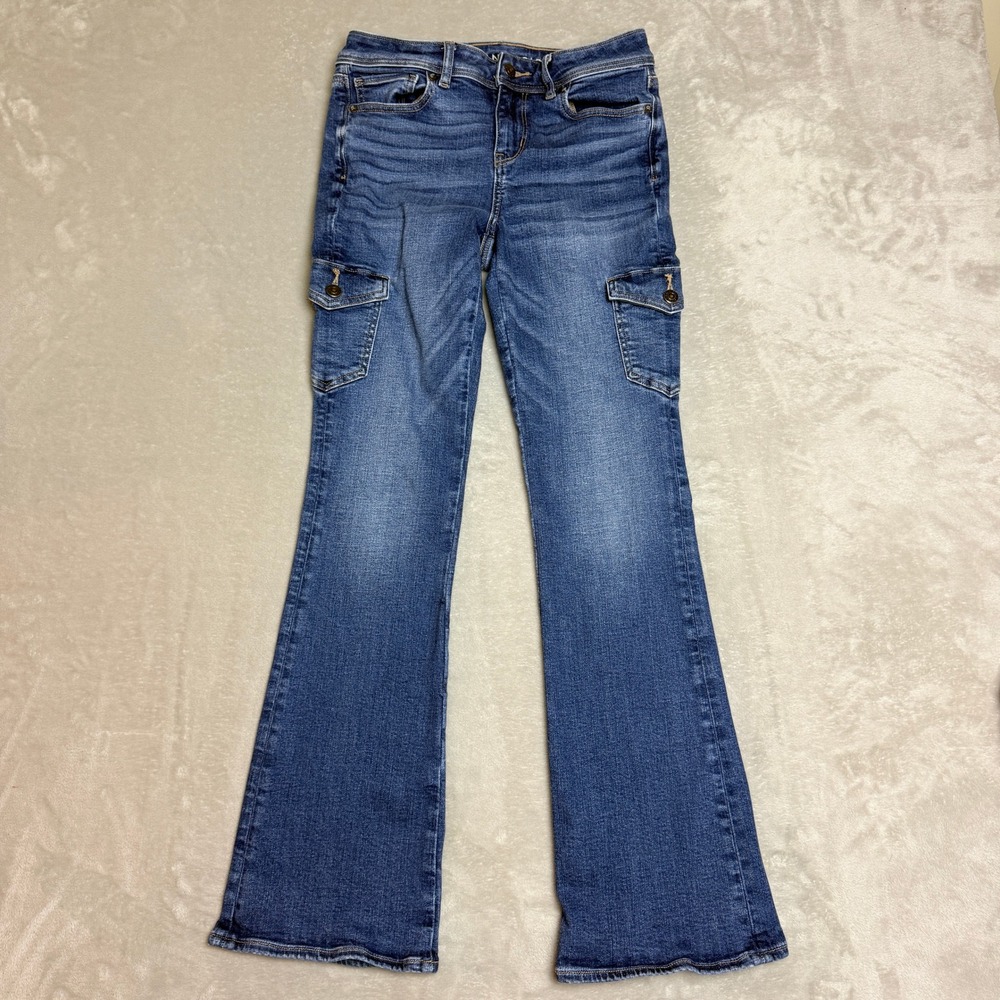 American Eagle Kick Boot Cargo Jeans Women 4 Blue Stretch Utility Western Rodeo